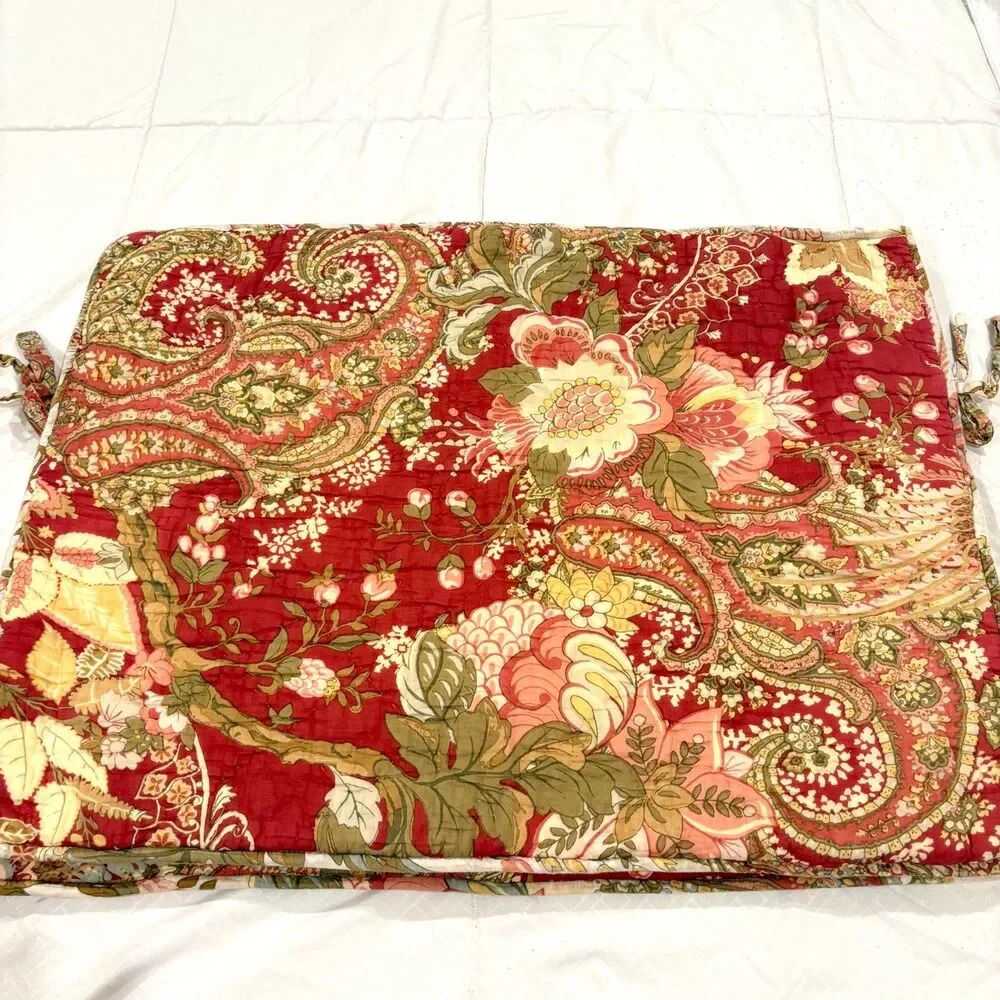 Pottery Barn Reversible Bird Floral Paisley Cotton King Quilt 2 Standard Shams